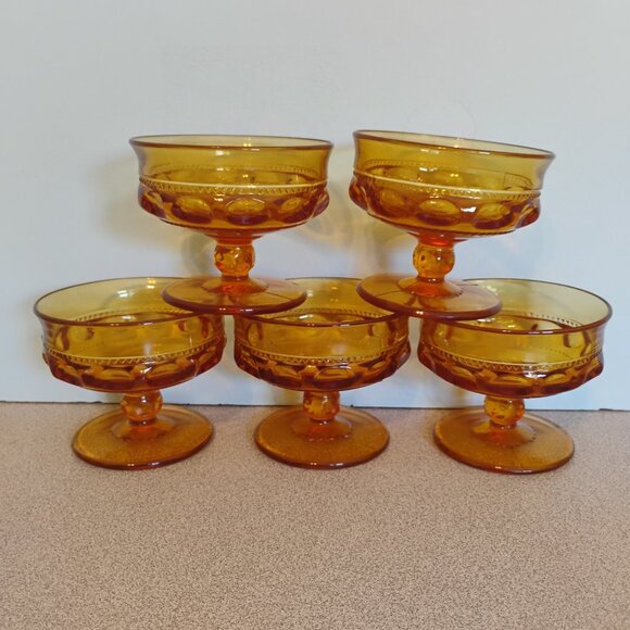 Tiffin Franciscan Kings Crown Dessert/Sherbet/Champagne Glass, Amber, set of 5 - Picture 2 of 5